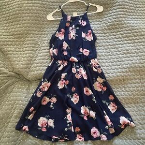 Floral Navy High-Neck Halter Dress